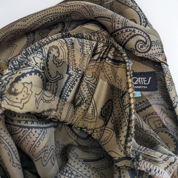 Vintage 1970s / 80s Sheer Pleated Paisley Bow Blouse - Picture 5 of 10